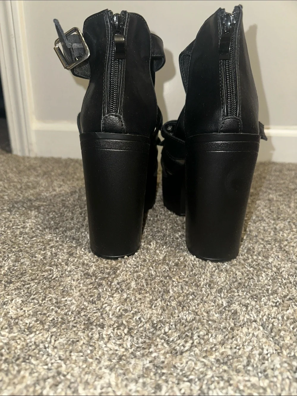 Studded Black Platform Strappy Heels
